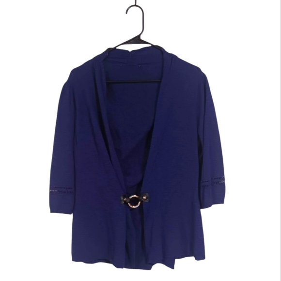 Navy Blue Clasp Front Linen Blend Cardigan Size Medium - Picture 1 of 5